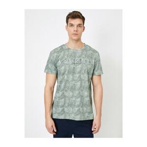 Koton Crew Neck Leaf Pattern Printed Regular Fit Tshirt