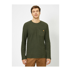 Koton Men's Green Crew Neck Slim Fit Sweater with Pockets
