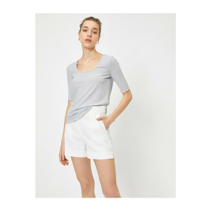 Koton Women's Gray Scoop Neck Short Sleeve Ruffle Detail T-shirt