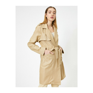 Koton Women's Ecru Pocket Detailed Waist Trench Coat