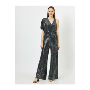 Koton Women Black Sequin Double Breasted Wide Leg Jumpsuit