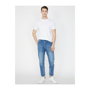 Koton Men's Blue Normal Waist Pocket Detailed Slim Fit Jean Trousers