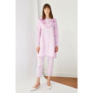 Trendyol Lilac Ruffle Detailed Judge Collar Woven Shirt