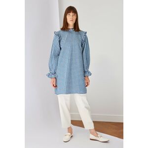 Trendyol Navy Blue High Collar Gingham Hijab Tunic