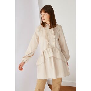 Trendyol Beige Turtleneck Frilly Tunic Dress