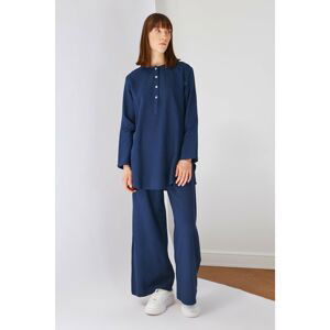 Trendyol Navy Blue Crew Neck Woven Bottom-Top Set