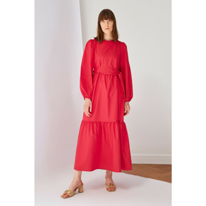 Trendyol Fuchsia Belted Cotton Poplin Dress