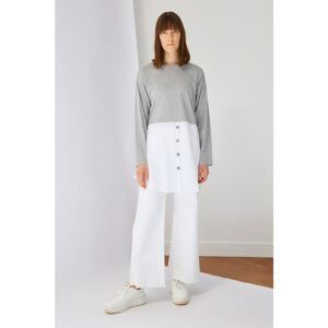 Trendyol Gray Melange Crew Neck Poplin Detailed Tunic