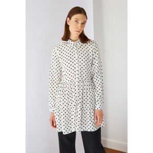 Trendyol White Button Detailed Printed Viscose Dress Tunic