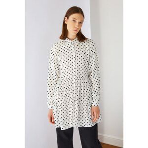 Trendyol White Button Detailed Printed Viscose Dress Tunic