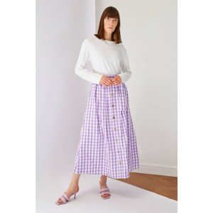 Trendyol Lilac Sash Detailed Checkered Skirt
