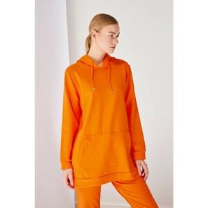 Trendyol Orange Hooded Knitted Sweatshirt