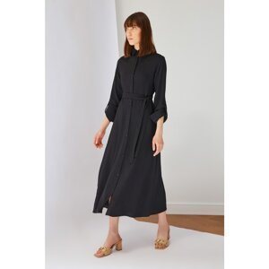 Trendyol Black Shirt Collar With Belted Woven Dress