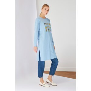 Trendyol Blue Printed Long Knitted Tunic