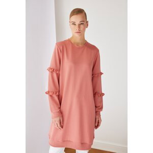 Trendyol Dried Rose Crewneck Knitted Tunic With Frill Sleeves