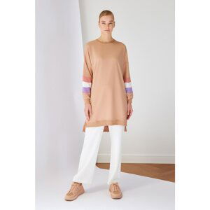 Trendyol Beige Crew Neck Paneled Sweatshirt