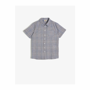 Koton Boy Blue Plaid Patterned Short Sleeve Classic Collar Shirt With One Pocket