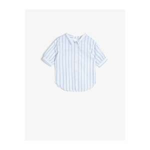 Koton Girl's Blue Striped Poplin Fabric Back Detailed Loose Cut Short Sleeve Shirt