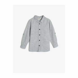 Koton Boy Gray Patterned Classic Collar Shirt With Long And Foldable Sleeves