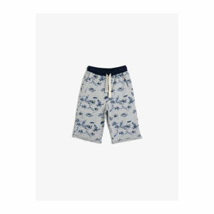Koton Boy's Ecru Patterned Thin Sweat Fabric Short with Ribbed Waist and Corded Pockets