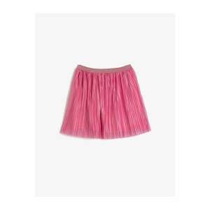 Koton Glittery Elastic Waist Pleated Medium Length Wide Skirt