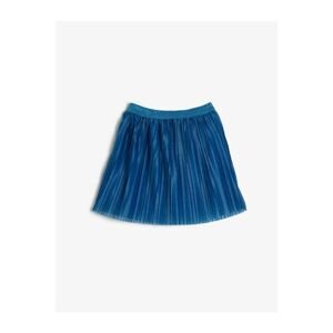 Koton Girl's Waist Glittery Elastic Pleated Medium Length Wide Skirt