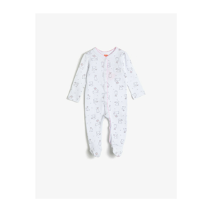Koton Baby Girl White Printed Snap Detailed Jumpsuit