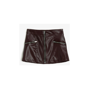 Koton Girl Burgundy Zipper Detailed Leather Look Skirt