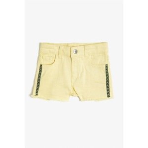 Koton Girl's Yellow Embroidered Jean Shorts