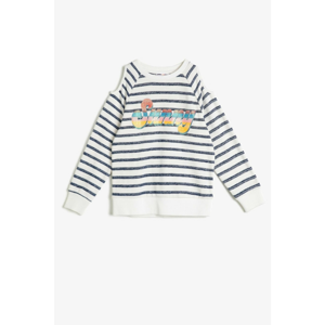 Koton Girls' Striped Soft Sweatshirt Fabric Open Shoulder Glittery Printed Sweatshirt