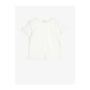 Koton Girl's Ecru Sleeve Detail T-shirt