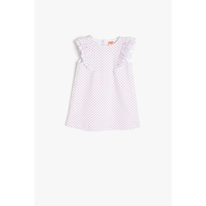 Koton Girl's White & Pink Polka Dot Ruffle Detailed Dress