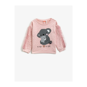 Koton Pink Cotton Printed Tulle Detailed Sweatshirt