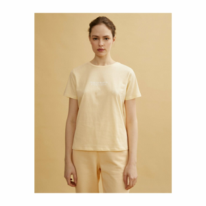 Koton Women's Yellow Printed Cotton Crew Neck T-Shirt