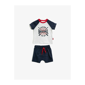 Koton Baby Boy Navy Blue Suit Written Printed Cotton Suit