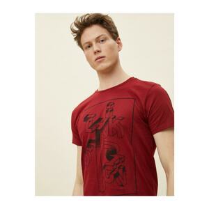 Koton Men's Burgundy Printed Short Sleeve Cotton T-Shirt