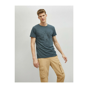 Koton Men's Gray Printed Short Sleeve Cotton T-Shirt