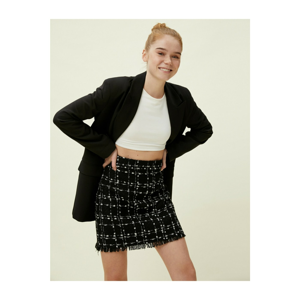 Koton Women's Black Checkered Tassel Detail Mini Skirt