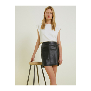 Koton Women's Black Leather Mini Skirt