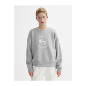 Koton Women's Gray Crew Neck Slogan Printed Sweatshirt