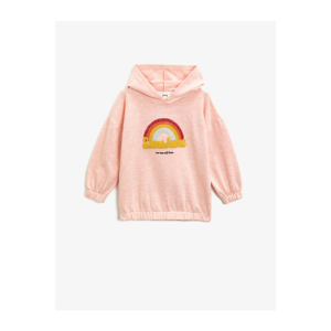 Koton Girl Pink Hooded Embroidered Long Sleeve Sweatshirt