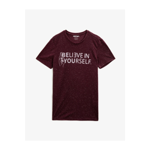 Koton Men's Burgundy Letter Printed Crew Neck Short Sleeve Cotton T-Shirt
