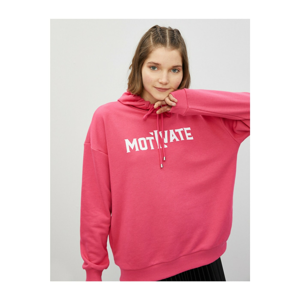 Koton Women's Pink Cotton Hooded Lettering Printed Sweatshirt