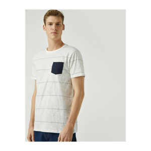 Koton Men's White Striped Patterned Pocket Crew Neck Short Sleeve T-Shirt