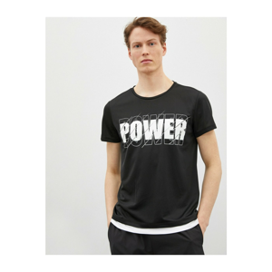 Koton Men's Black Slogan Printed Short Sleeve Crew Neck T-Shirt