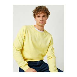Koton Men's Yellow Crew Neck Basic Sweatshirt
