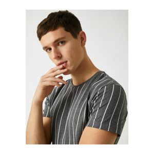 Koton Men's Gray Striped Short Sleeve Crew Neck T-Shirt
