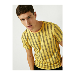 Koton Men's Yellow Printed Crew Neck Cotton T-Shirt