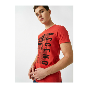 Koton Men's Red Letter Printed Cotton T-Shirt