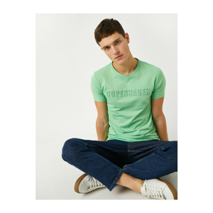 Koton Men's Green Embossed Short Sleeve Crew Neck T-Shirt